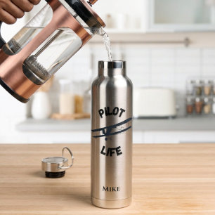 Pilot Life Typograph Aeroplane Minimalist Aviation Water Bottle