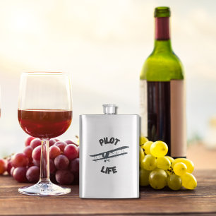 Pilot Life Typography and Aeroplane Black Modern Hip Flask