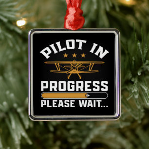 Pilot Loading… Funny Vintage Biplane Aviation Metal Tree Decoration