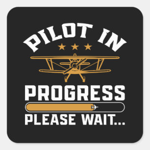 Pilot Loading… Funny Vintage Biplane Aviation Square Sticker