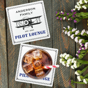 Pilot Lounge Airplane Family Aviation Personalized Glass Coaster