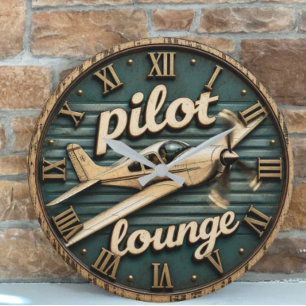 Pilot Lounge Vintage Propeller Airplane Large Clock