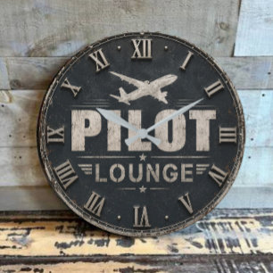 Pilot Lounge Welcome Vintage Biplane Large Clock