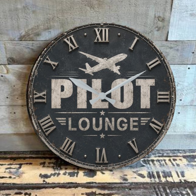 Pilot Lounge Welcome Vintage Biplane Large Clock (Creator Uploaded)