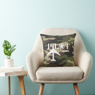 Pilot & Military aeroplane, Camouflage, Minimalist Cushion