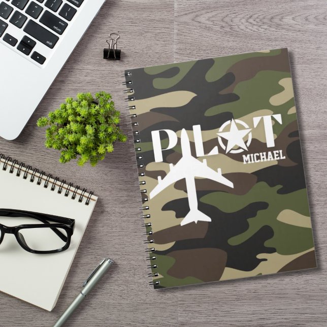 Pilot & Military aeroplane, Camouflage, Minimalist Notebook (Creator Uploaded)