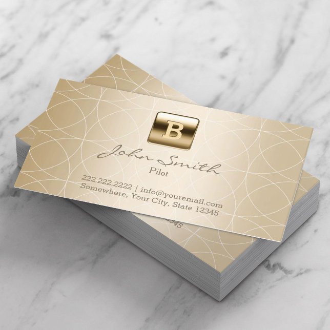 Pilot Modern Aviator Luxury Gold Monogram Business Card (Creator Uploaded)