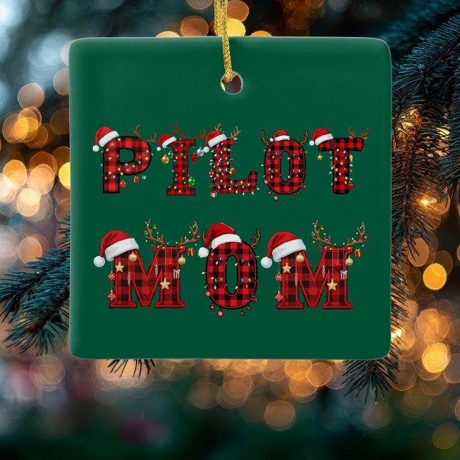 Pilot Mom Christmas Letters Lights Ornaments Funny (Creator Uploaded)