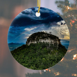 Pilot Mountain NC State Park   after storm rainbow Ceramic Tree Decoration