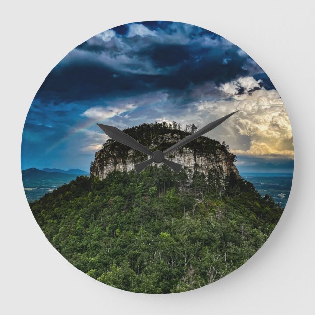 Pilot Mountain NC State Park | after storm rainbow Large Clock (Front)