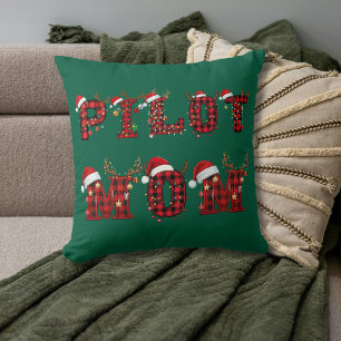 Pilot Mum Christmas Letters Lights Ornaments Funny Cushion