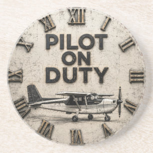 Pilot on Duty Vintage Airplane Aviation Hangar Coaster