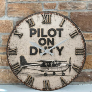 Pilot on Duty Vintage Airplane  Aviation Hangar  Large Clock