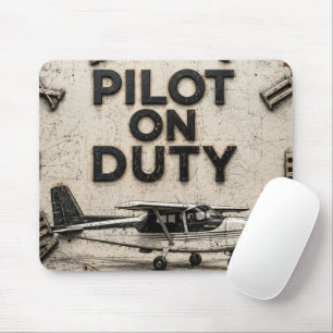 Pilot on Duty Vintage Airplane Aviation Hangar Mouse Mat