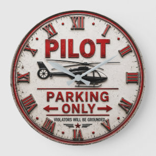 Pilot Parking Only Helicopter Aviation Hangar  Large Clock