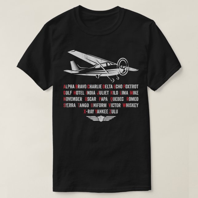 Pilot Phonetic Alphabet C172 Aeroplane  T-Shirt (Design Front)