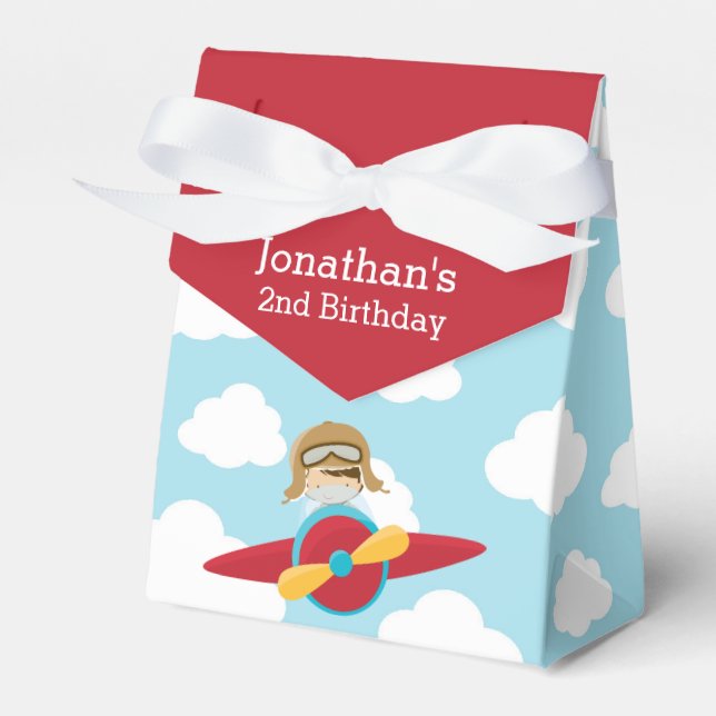 Pilot Red Aeroplane Favour Box (Cute Cloud) (Front Side)