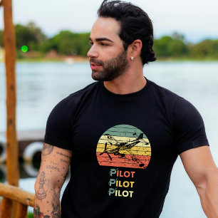 Pilot Retro Sunset and Vintage Aeroplane Aviation T-Shirt