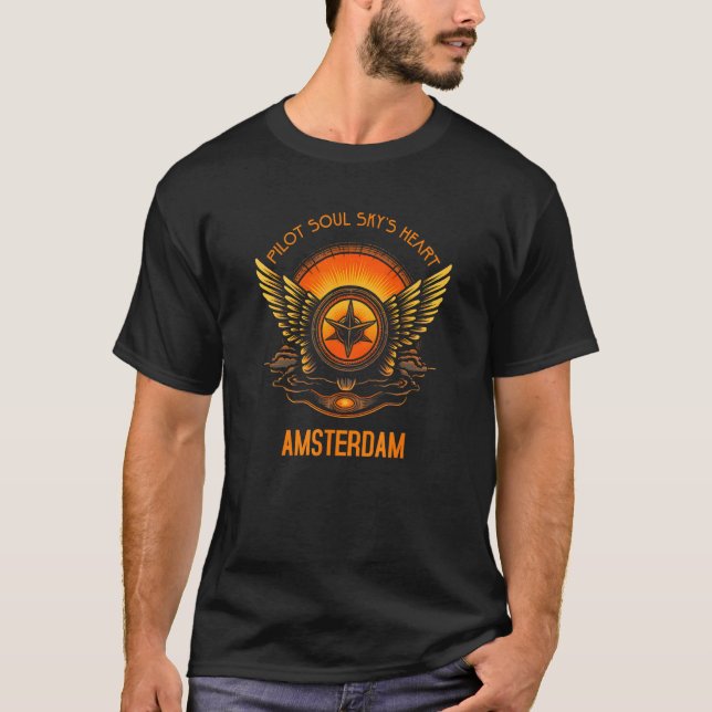 Pilot s Soul Sky s Heart Amsterdam Skyline Design T-Shirt (Front)