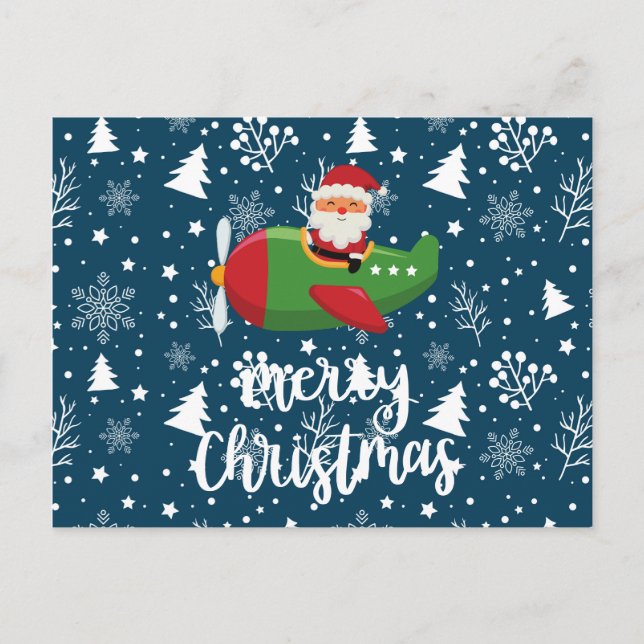 Pilot  Santa Claus flying on sky Merry Christmas   Holiday Postcard (Front)