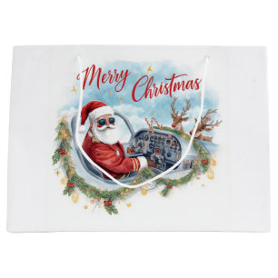 Pilot Santa is Flying for Christmas in the Sky  Large Gift Bag