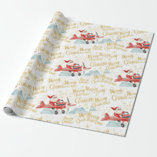 Pilot Santa is Flying for Christmas in the Sky Wrapping Paper