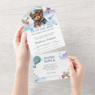 Pilot Teddy Bear Baby Shower Diaper Raffle All In One Invitation