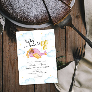 Pilot Teddy Bear Balloon Aeroplane Baby Shower Invitation