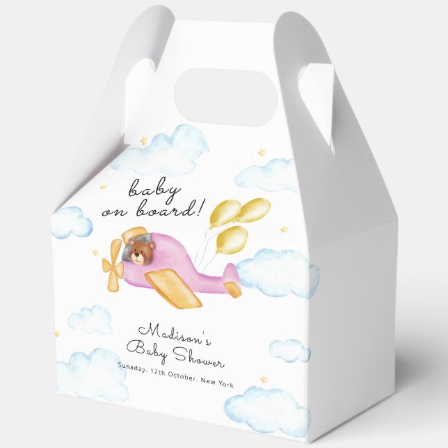 Pilot Teddy Bear Balloon Airplane Baby Shower  Favour Box (Front)