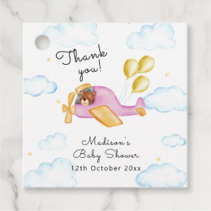 Pilot Teddy Bear Balloon Airplane Baby Shower Favour Tags