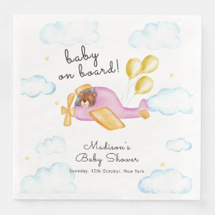 Pilot Teddy Bear Balloon Airplane Baby Shower  Napkin