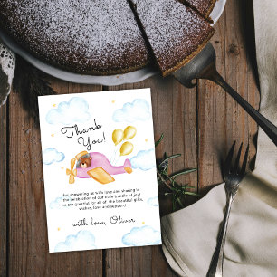 Pilot Teddy Bear Balloon Airplane Baby Shower  Thank You Card