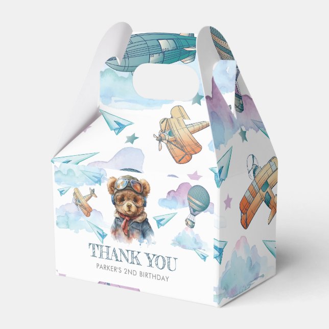 Pilot Teddy Bear Birthday or Baby Shower Thank you Favour Box (Front Side)