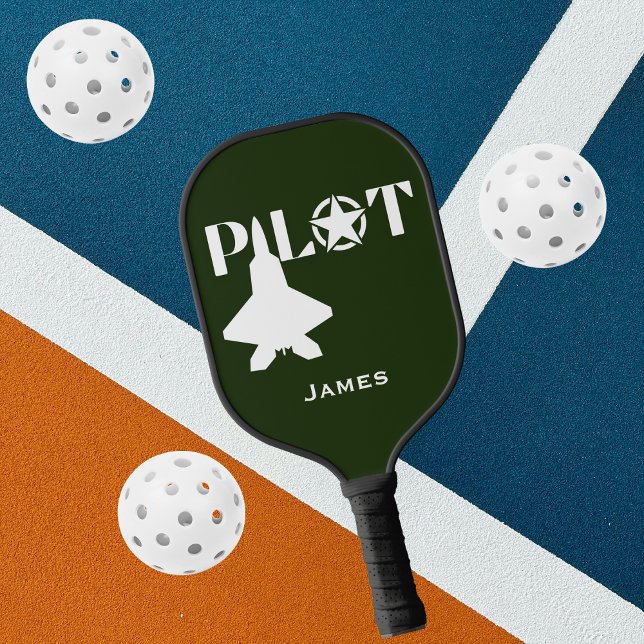 Pilot Typography & Aeroplane Funny Personalised  Pickleball Paddle (Creator Uploaded)