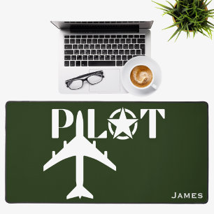 Pilot Typography & Aeroplane Minimalist Personalis Desk Mat