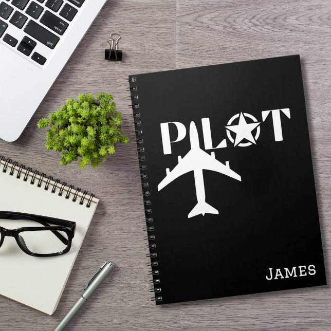 Pilot Typography & Aeroplane,Minimalist,Personalis Notebook (Creator Uploaded)