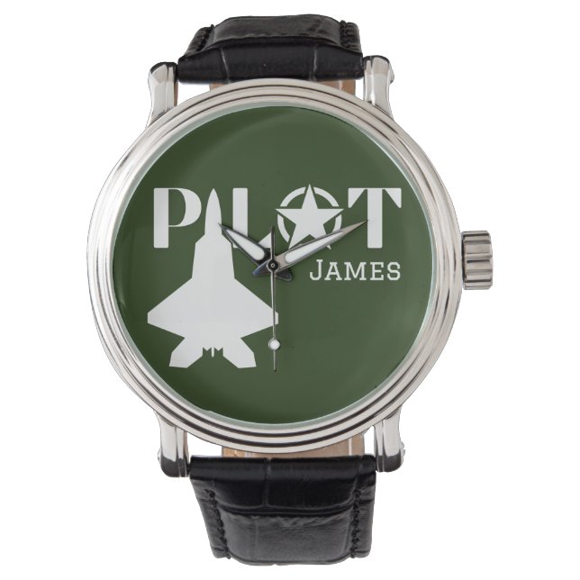 Pilot Typography & Aeroplane Minimalist Personalis Watch (Front)