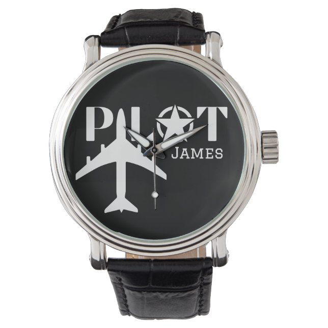 Pilot Typography & Aeroplane Minimalist Personalis Watch (Front)