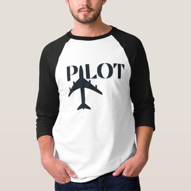 Pilot Typography & Aeroplane, Minimalist, Simple T-Shirt (Front)