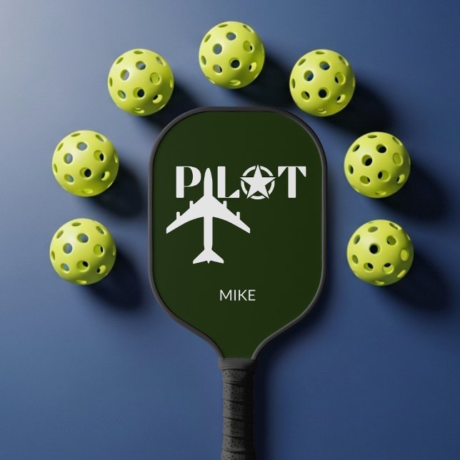 Pilot Typography & Airplane Funny Personalized Pickleball Paddle (Creator Uploaded)