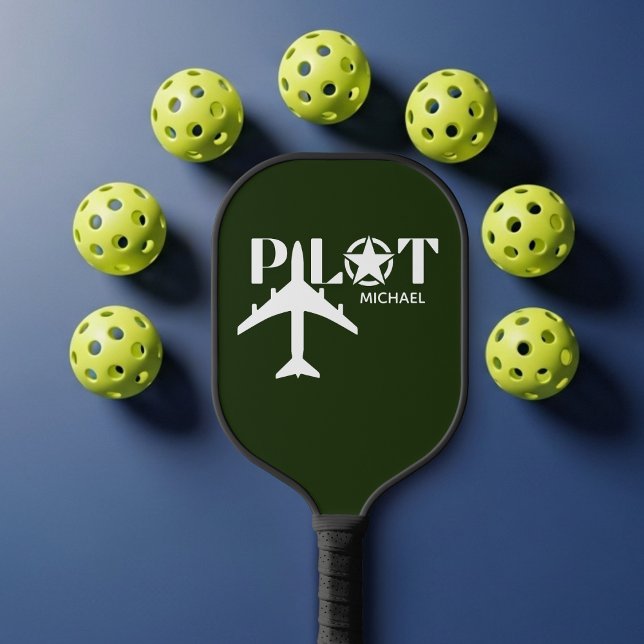 Pilot Typography & Airplane Funny Personalized Pickleball Paddle (Creator Uploaded)