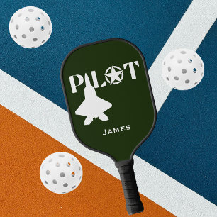 Pilot Typography & Airplane Funny Personalized  Pickleball Paddle