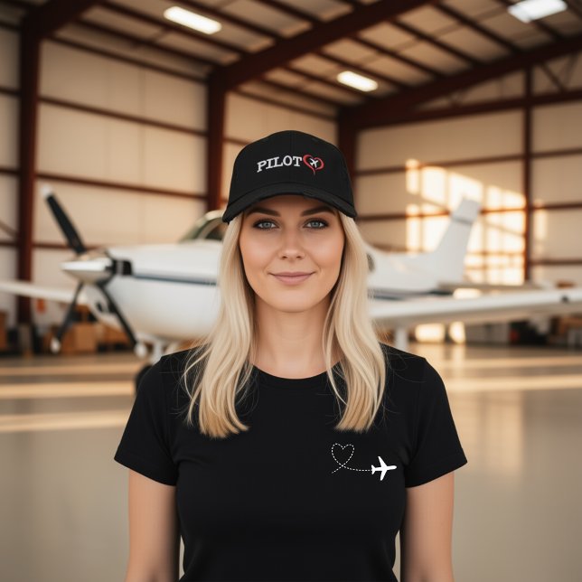Pilot Typography Heart Aeroplane Custom Name Embroidered Hat (Creator Uploaded)