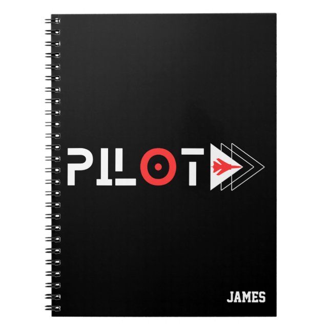 Pilot Typography & Jet Aeroplane, Minimalist,Custo Notebook (Front)