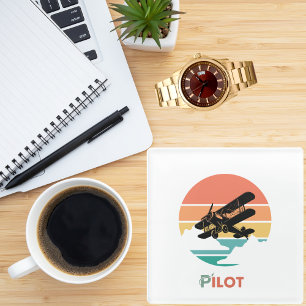 Pilot Typography,Vintage Retro,Simple Aeroplane Glass Coaster
