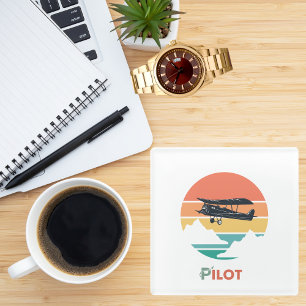 Pilot Typography,Vintage Retro,Simple Aeroplane Glass Coaster
