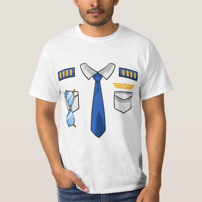 Pilot Uniform Costume Airplane Aviator Aviation Ha T-Shirt (Front)