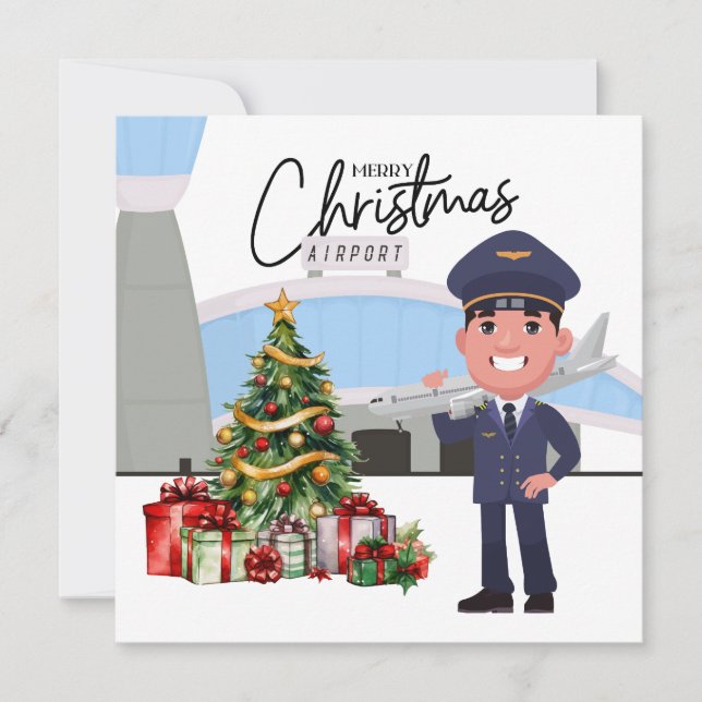 Pilot Uniform with Christmas themed  Holiday Card (Front)