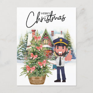 Pilot Uniform with Christmas themed Holiday Postcard