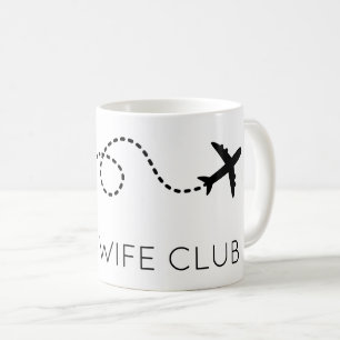 PILOT WIFE CLUB Flying Aeroplane Modern Black Whit Coffee Mug